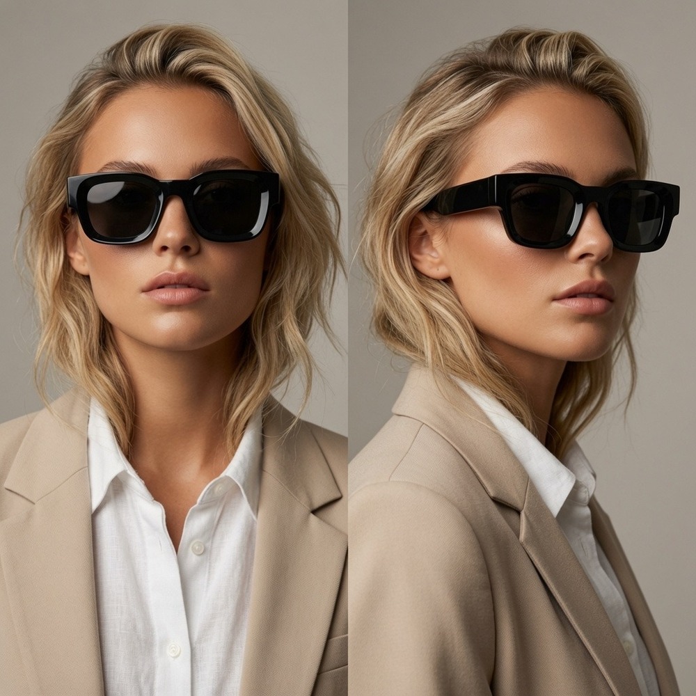 Women Chunky Square Frame Sunglasses Retro Vintage Fashion Designer Black Shades